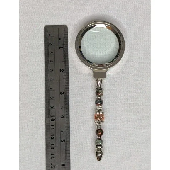 Beaded Desk Magnifying Glass with Gemstone Beads - 6 inches - Picture 4 of 6